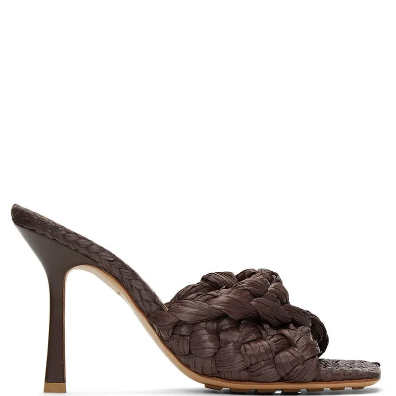 women shoes for formal evening events-Twisted Rafia Mule 90, Bitter Choc