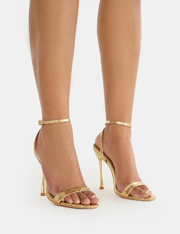 women shoes with colorful designs for summer-Soho Gold Metallic Barely There Strappy Stiletto Heels