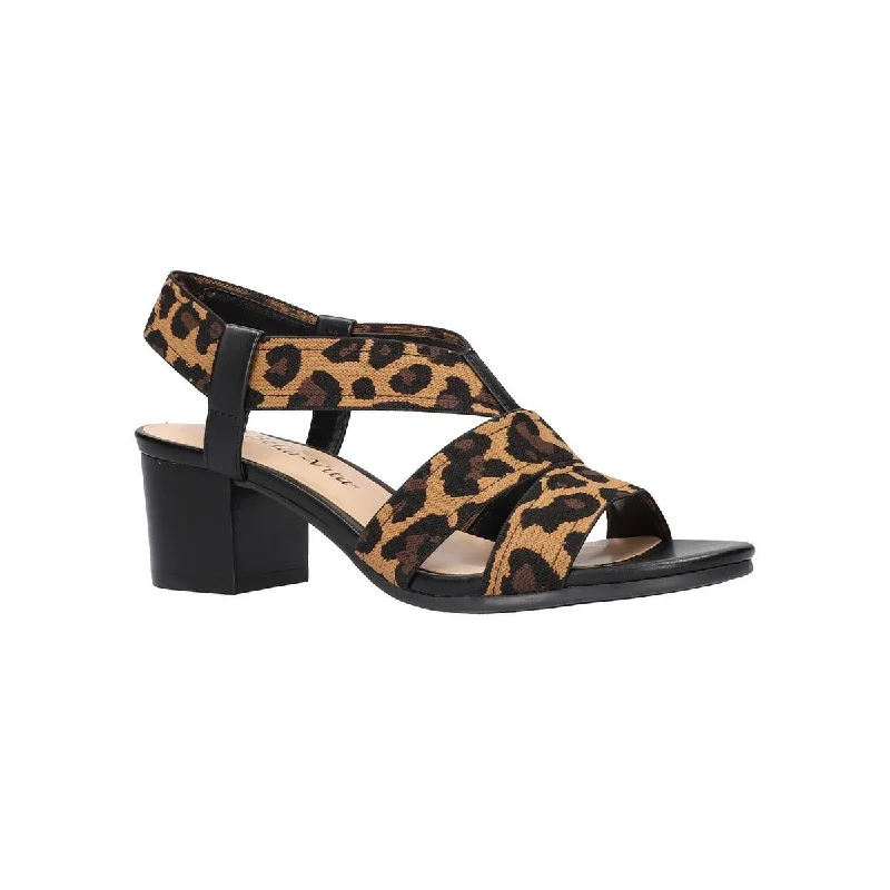 women shoes with eco-conscious designs-Bella Vita Womens Jodi Knit Leopard Heel Sandals