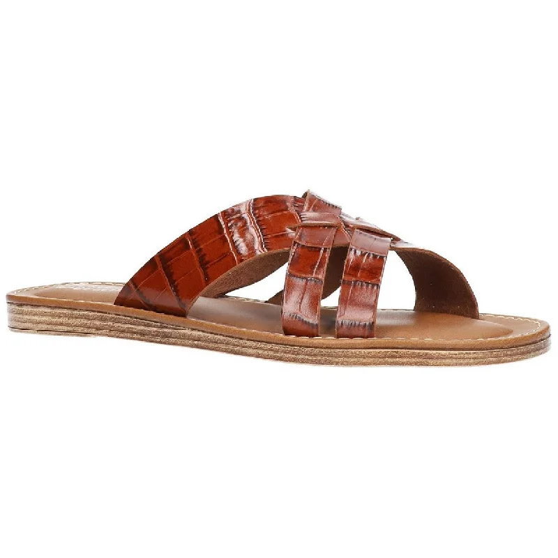 women shoes with comfy memory foam padding-Bella Vita Womens Kin-Italy Leather Croc Print Slide Sandals