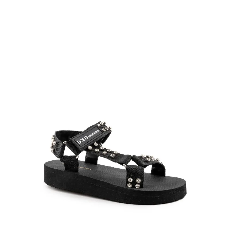 women shoes for casual holiday parties-BCBGeneration Womens Parna Ankle Strap Studded Flatform Sandals