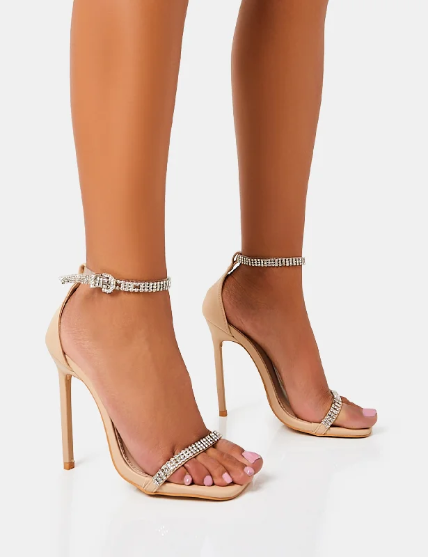 women shoes for active vacation wear-Jemma Nude Pu Diamante Barely There Barely There Stiletto Heels