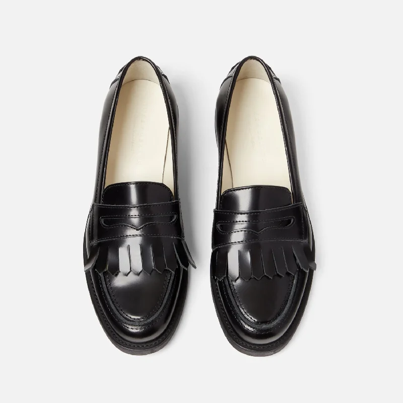 women shoes for sleek and elegant looks-Wilde Black Fringe Penny Loafer - Women's