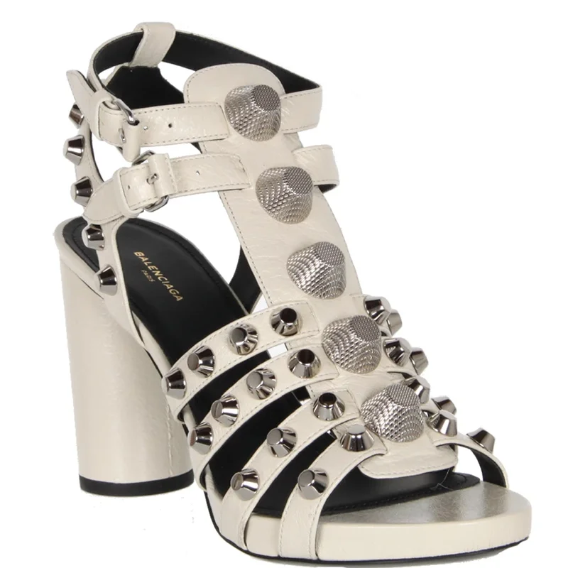 women shoes for fall office wear-Gladiator Block 80, Ecru/Silver