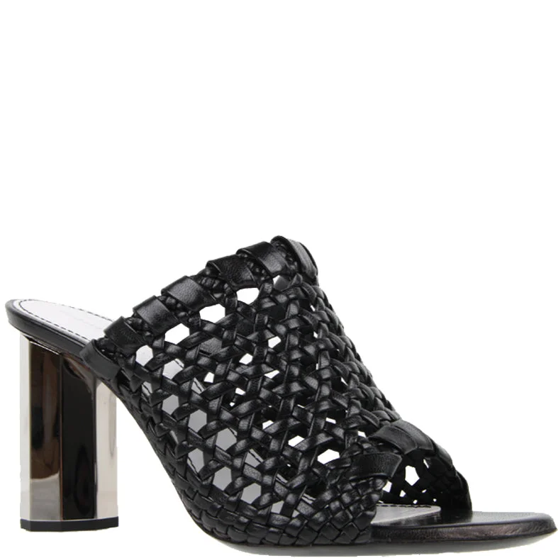 women shoes with unique patterns and prints-Woven Block Mule 90, Black