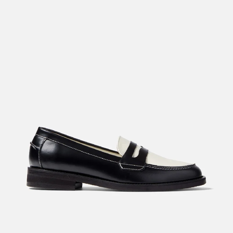 women shoes with trendy metallic finishes-Wilde Black + White Penny Loafer - Women's