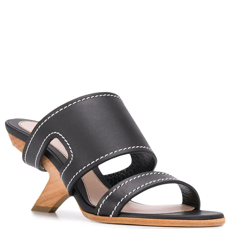 women shoes with intricate designs and details-Wood Heel Mule, Black