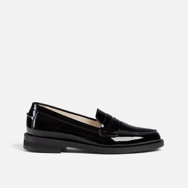 women shoes for high-fashion runway looks-Wilde Black Patent Penny Loafer - Women's