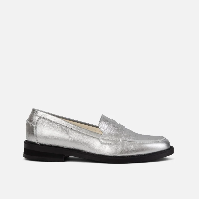 women shoes for comfortable walking shoes-Wilde Silver Penny Loafer - Women's