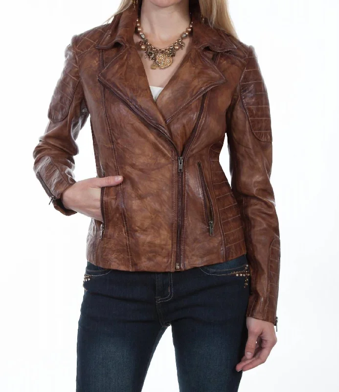 women’s cozy long sleeve tops-Leather Sanded Jacket In Tan