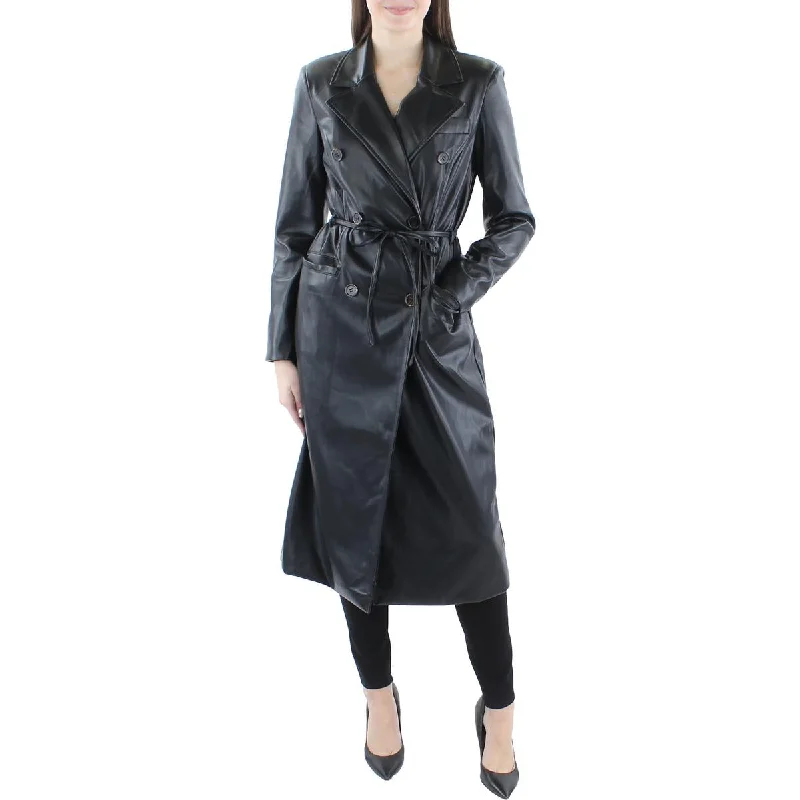 women’s fashionable winter pants-Avec Les Filles Womens Faux Leather Double-Breasted Long Coat