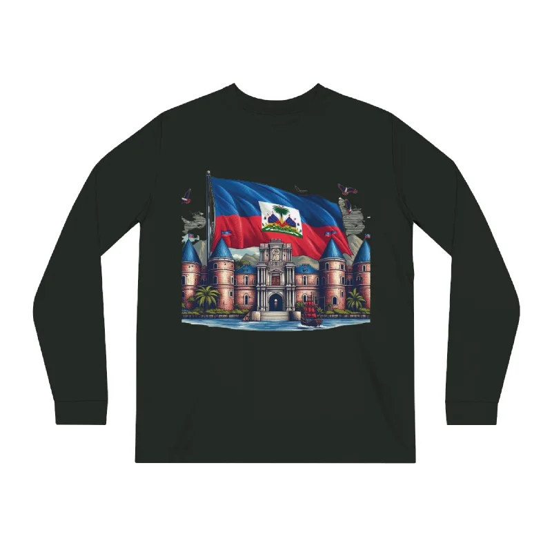 women’s trendy sweater jackets for winter-Citadelle Laferrière Haitian Flag Long Sleeve Tee - 100% Organic Cotton