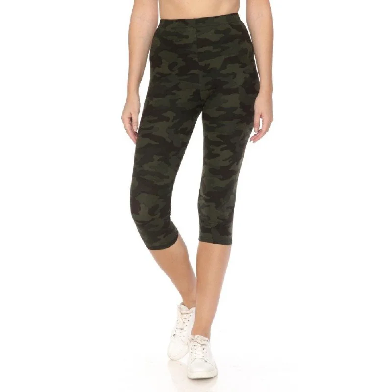 women’s stylish winter pants-Multi-color Print, Cropped Capri Leggings In A Fitted Style With A Banded High Waist