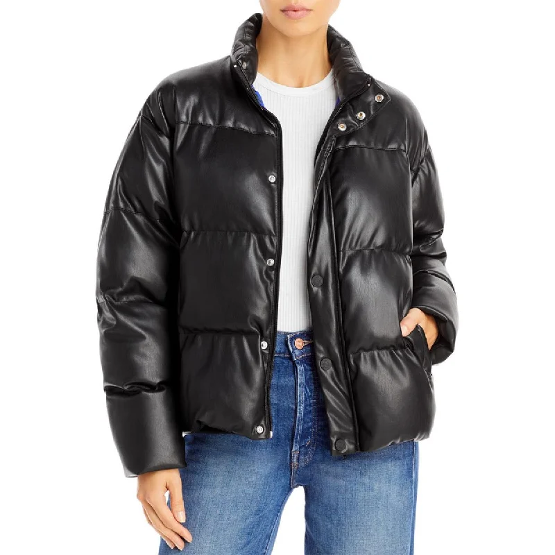 women’s elegant formal wear-Mother Womens Faux Leather Puffer Jacket