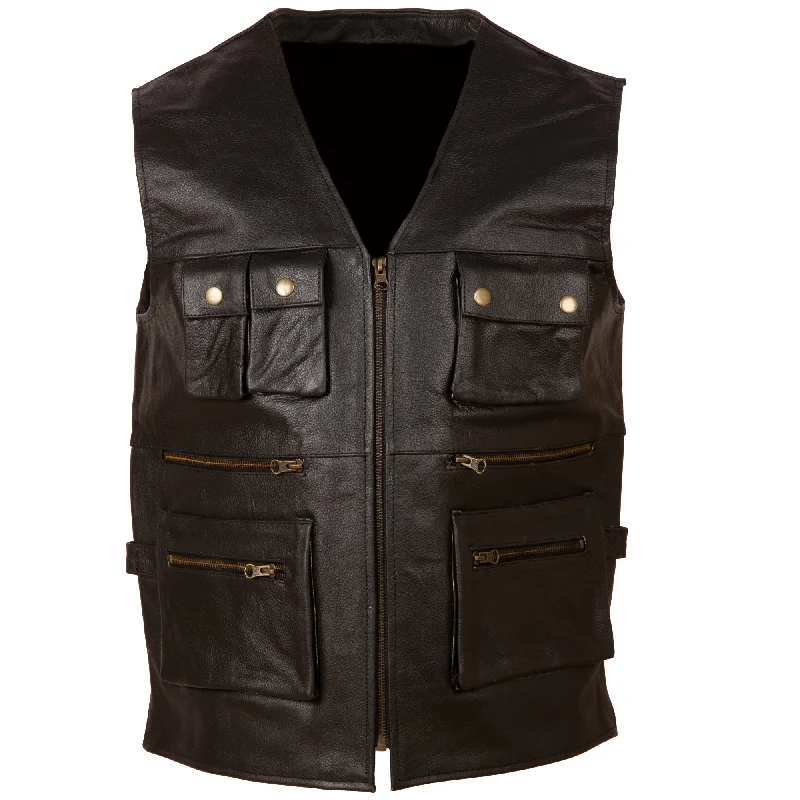 women’s cozy woolen jackets for winter-TJUP Men's Hunter Waistcoat - Black Cow Hide