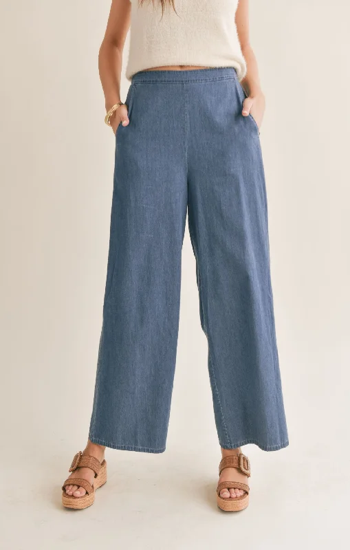 women’s elegant office wear skirts-Sadie And Sage Conversations Chambray Pants