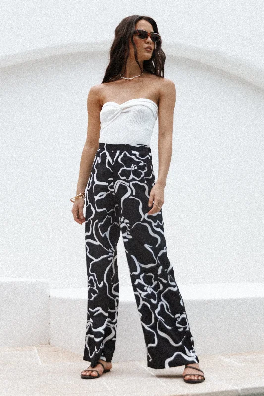 women’s trendy summer skirts-York Pant - White Black Floral