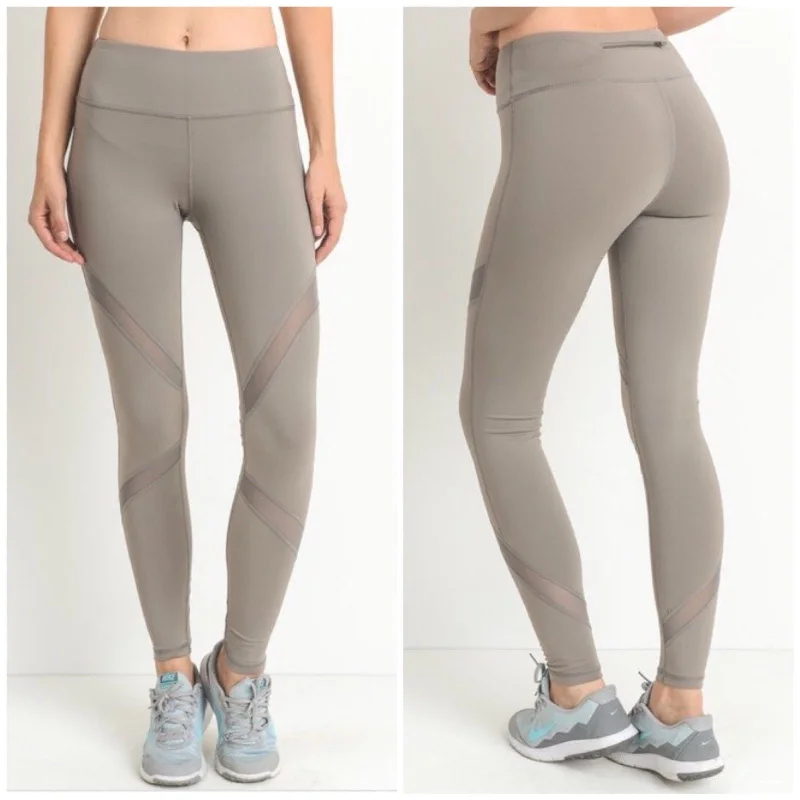 women’s casual fashion shoes-Mocha Athletic Leggings Pants Stretch High Waist Mesh Zipper Pocket Workout