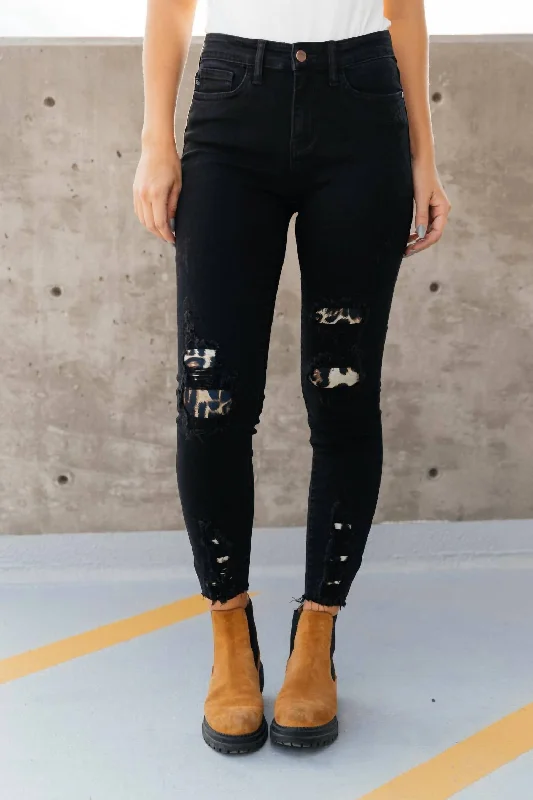 women’s stylish winter coats-Into The Wild Distressed Skinny Jeans In Black Denim