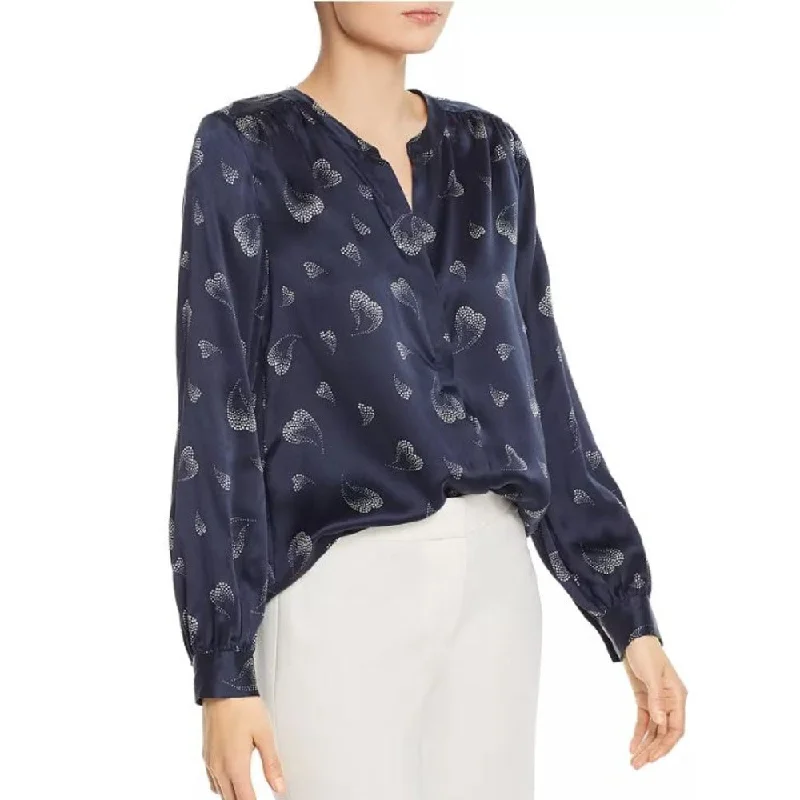 women’s trendy fashion cardigans for fall-Joie Women's Mintee Midnight Silk Blouse with Heart Print