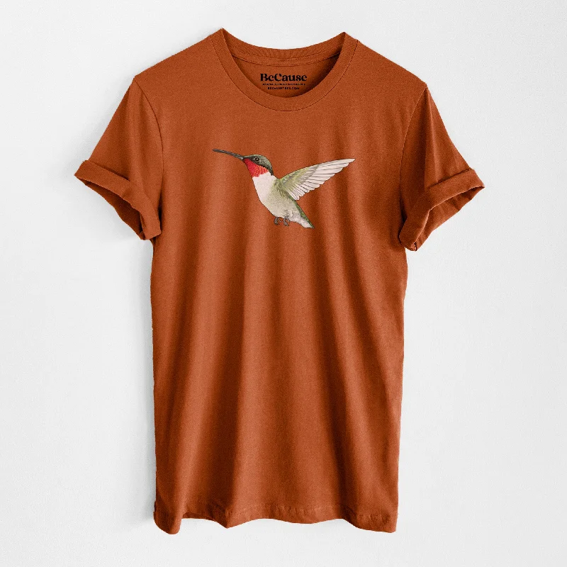 women’s trendy knit tops-Vibrant Ruby-throated Hummingbird - Archilochus colubris - Lightweight 100% Cotton Unisex Crewneck