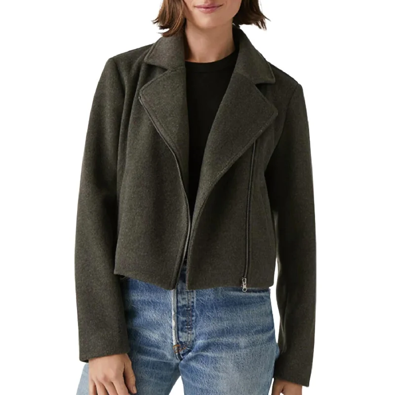 women’s comfortable wool cardigans-Amelia Moto Jacket In Charcoal