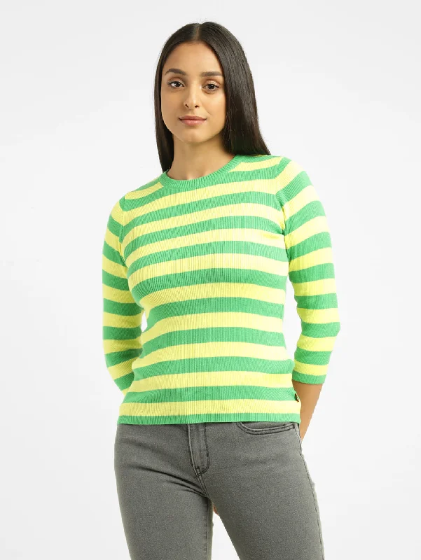 women’s trendy holiday dresses-Women's Striped Crew Neck Sweater