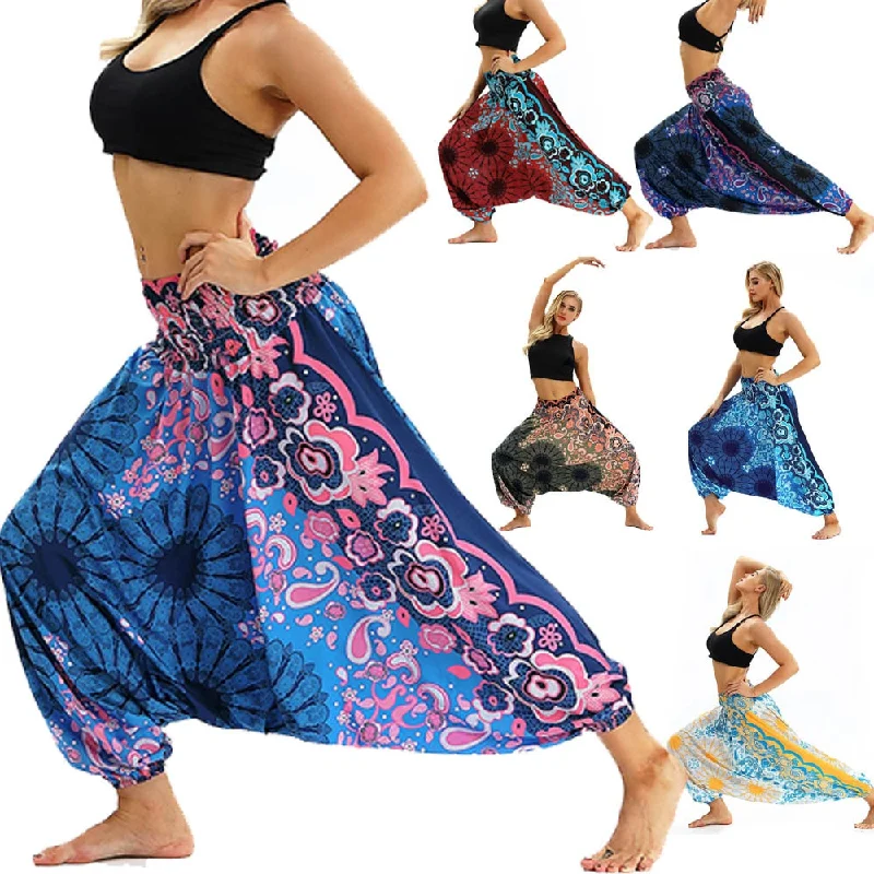 women’s chic wool cardigans-Women Men Pants Casual Woman High Waist Wide Leg Harem Trousers Baggy Boho Loose Aladdin Festival Hippy Jumpsuit Print Lady pant