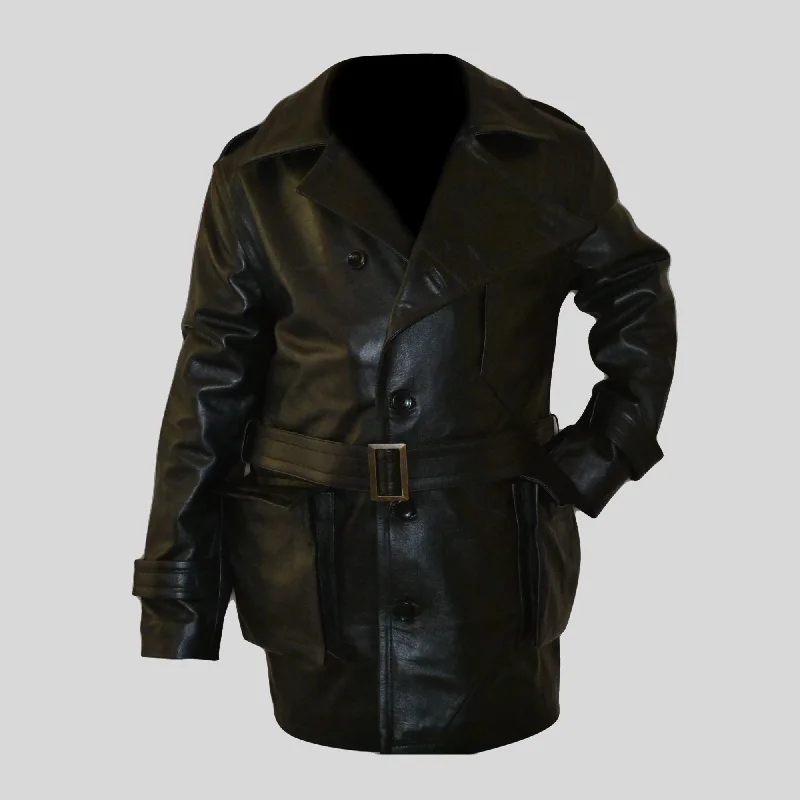 women’s chic printed jackets-Aviator Flying Three Quarter Pilot Black Genuine Leather Coat