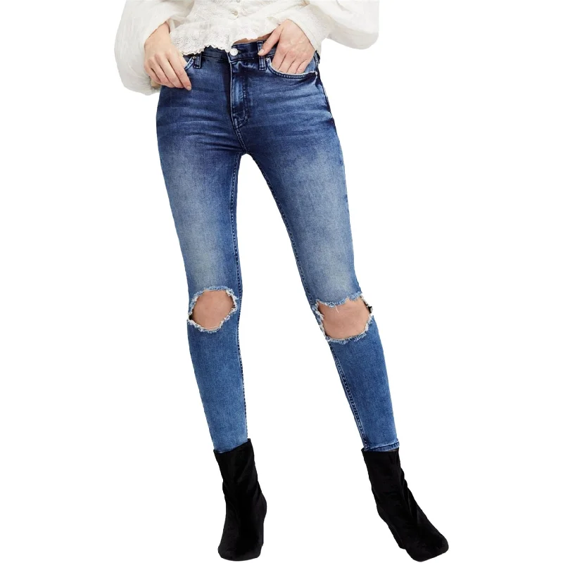 women’s classic button-down shirts-Free People Womens Ripped Skinny Fit Jeans