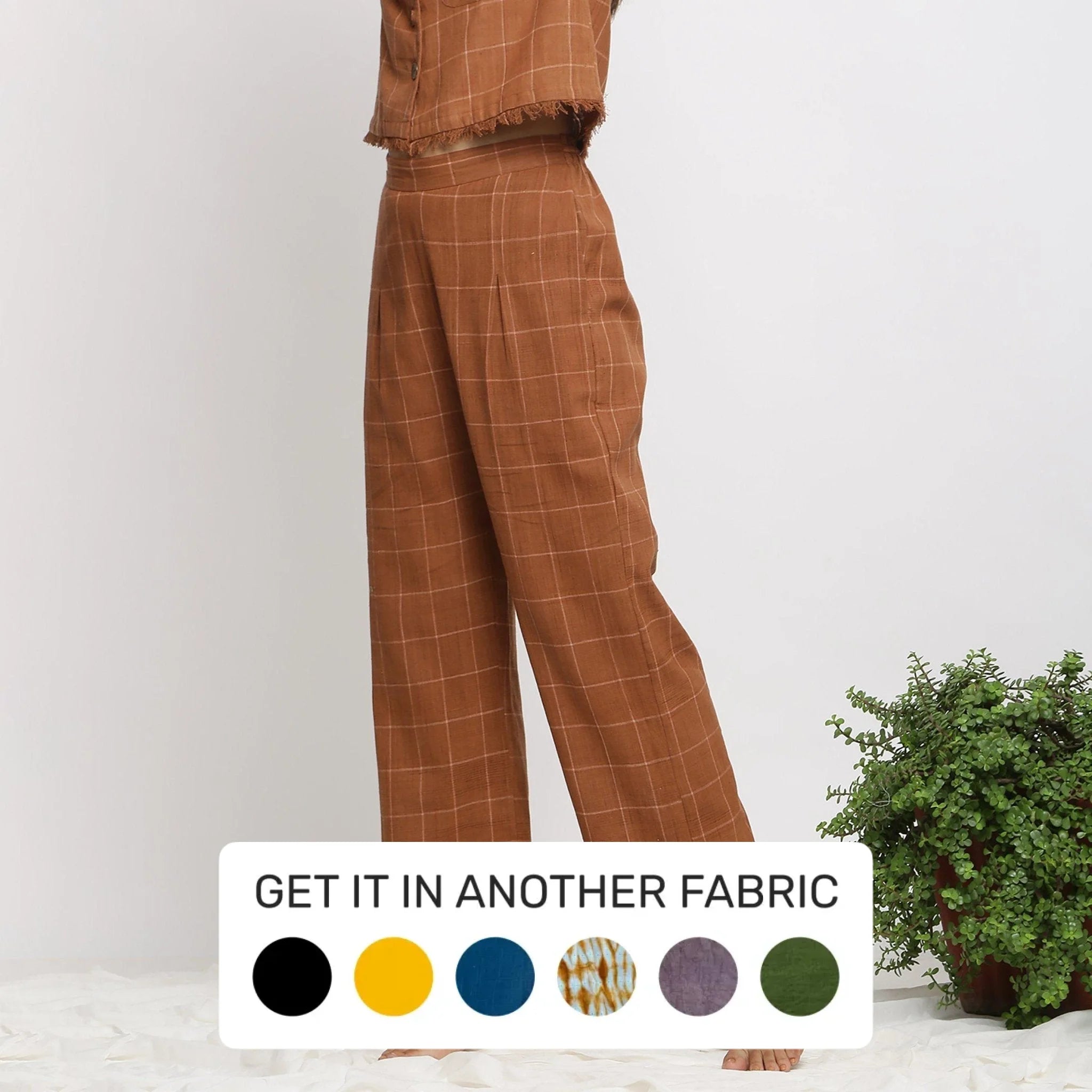 women’s casual fall cardigans-Almond Brown Check Handspun Cotton Elasticated Pant