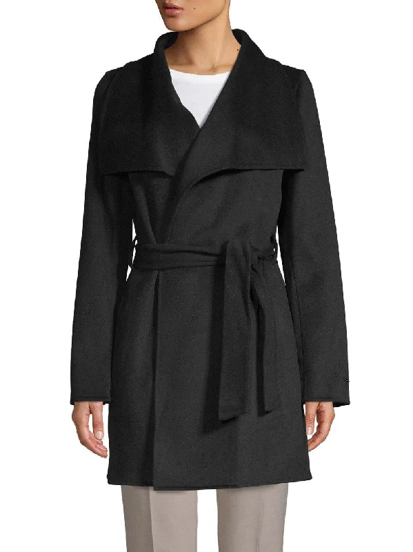 women’s chic weekend jackets-T Tahari Ella Coat Black