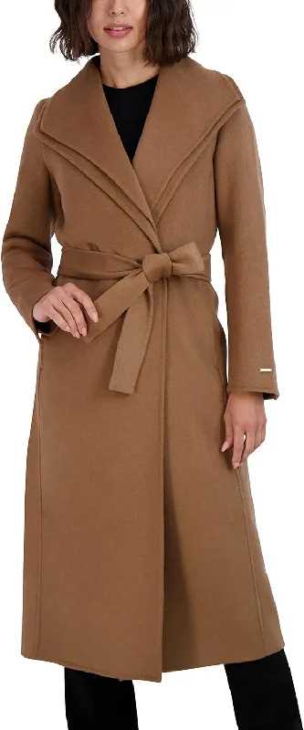 women’s trendy chic coats-TAHARI Women's Maxi Double Face Wool Blend Wrap Coat, Camel, X-Large