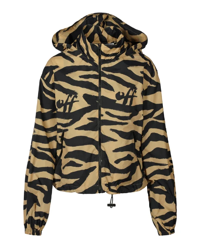 women’s cozy warm sweaters-Zebra-Print Hooded Jacket