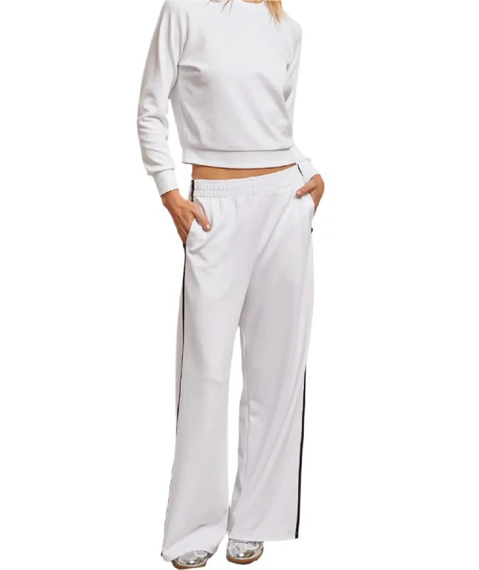 women’s cozy fleece sweaters-Perfect White Tee Women Nadia Travel Wide Leg Pants