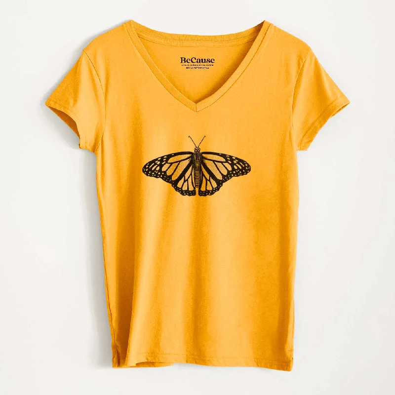 women’s chic fall fashion dresses-Danaus plexippus - Monarch Butterfly - Women's 100% Recycled V-neck