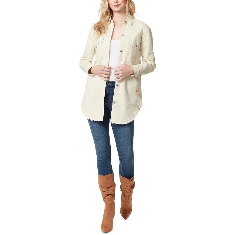 women’s elegant office jackets-Jessica Simpson Womens Tenley Lightweight Overshirt Shirt Jacket