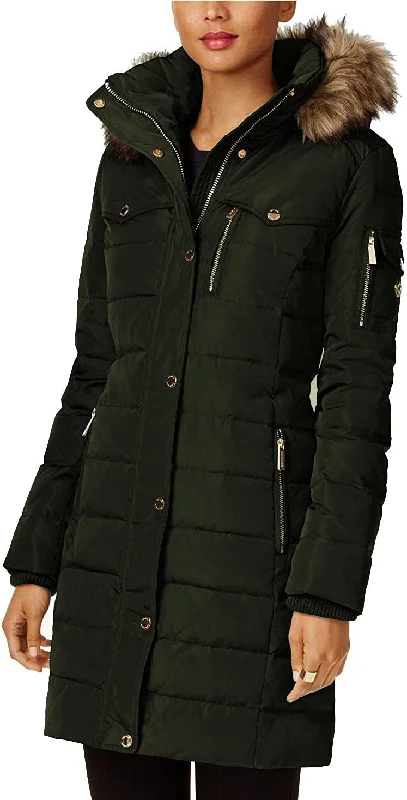 women’s cozy holiday cardigans-Michael Michael Kors Women's Dark Moss 3/4 Down Puffer Coat