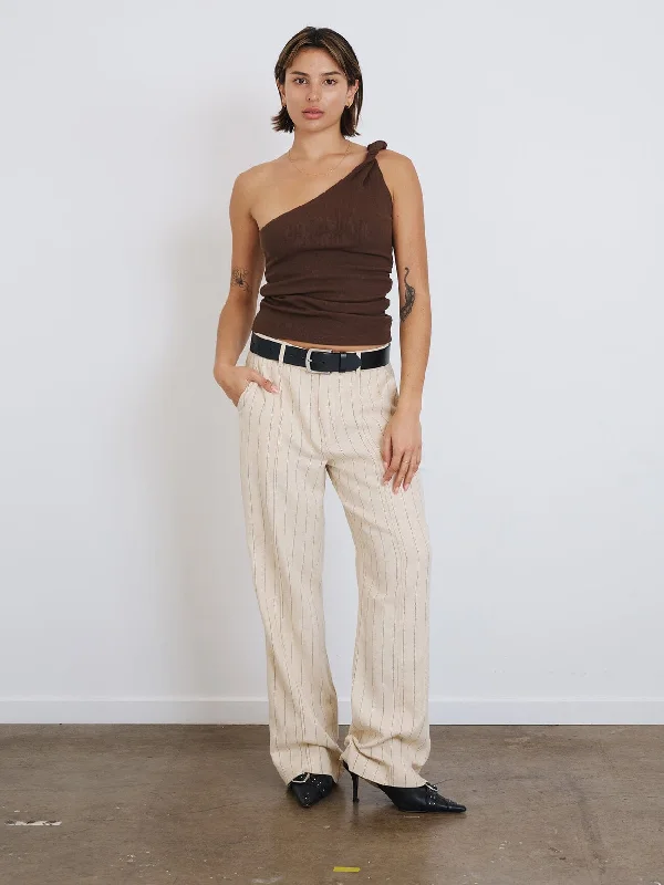 women’s elegant evening pants-Olivia Pinstripe Pant - Tofu