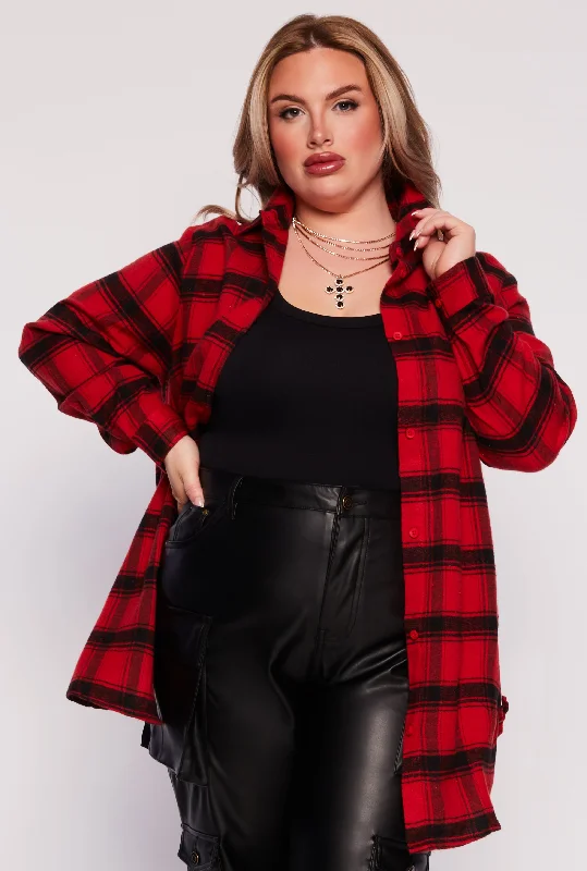 women’s trendy chic jackets-Plus Size Ruched Side Button Front Shirt