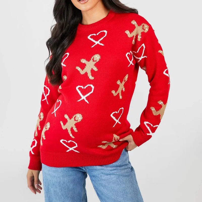 women’s trendy holiday dresses-Gingerbread Christmas Sweater - Long Sleeve Casual Loose Fit