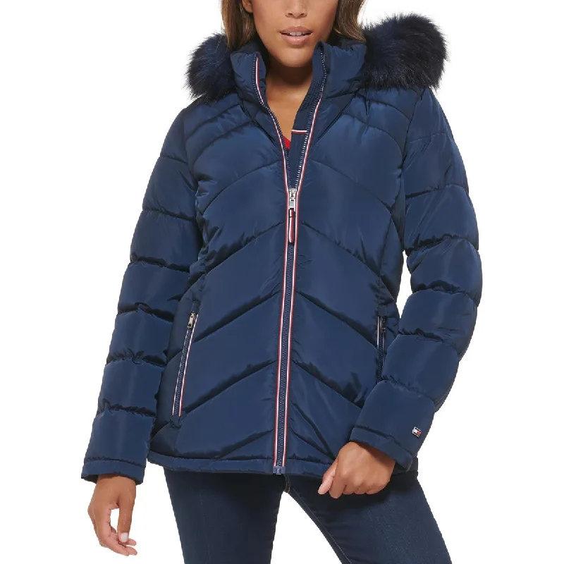 women’s comfy office cardigans-Tommy Hilfiger Womens Insulated Detachable Hood Puffer Jacket