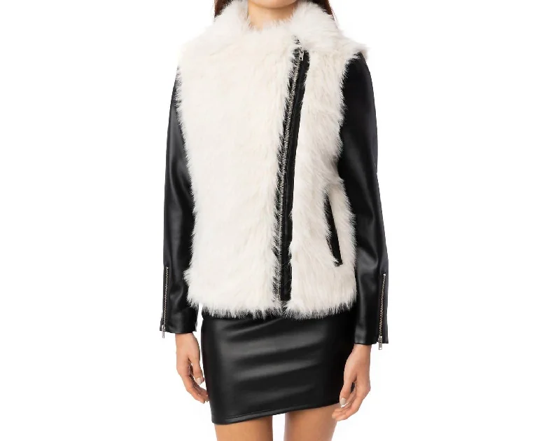 women’s chic business casual outfits-Faux Fur Jacket In White