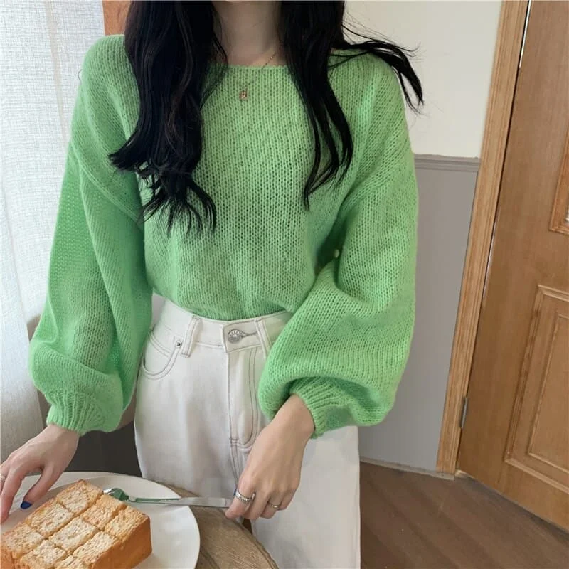 women’s chic cotton dresses-DressBetty - Knitted Sweaters Woman Colorblock Pull Femme Long Sleeve Crop Top Sweater Women Winter Clothes Korean Fashion