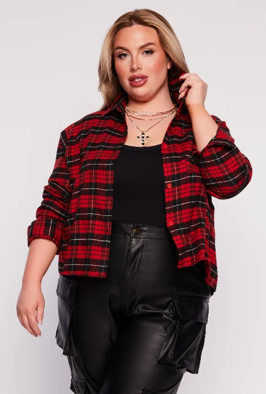 women’s business casual coats-Plus Size Plaid Shirt