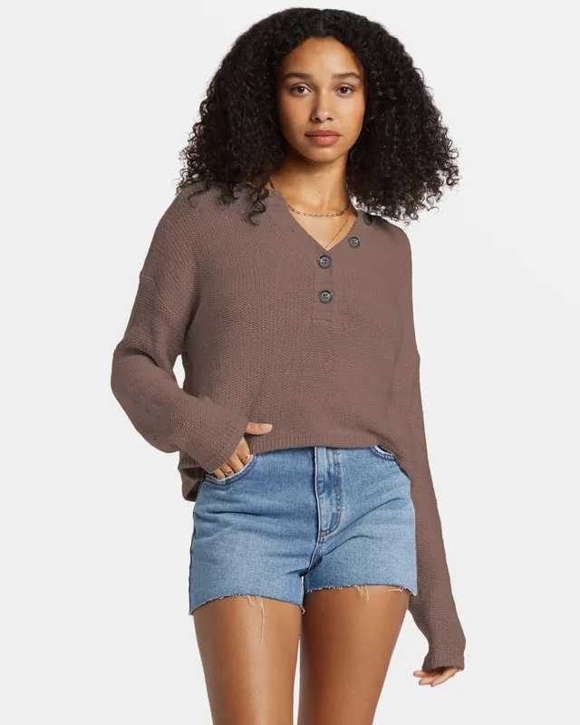 women’s trendy sweater skirts-Shallow Waters Henley Sweater