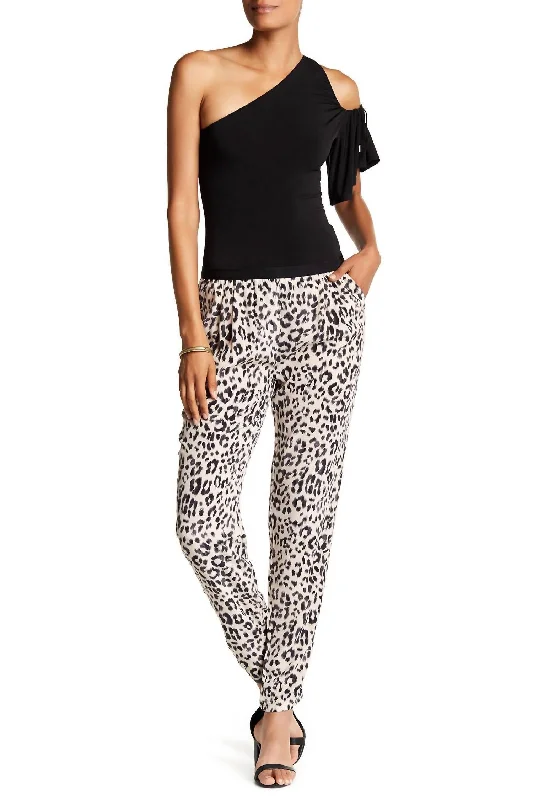 women’s fashion winter pants-Salma Animal Print Silk Joggers In Cream/black