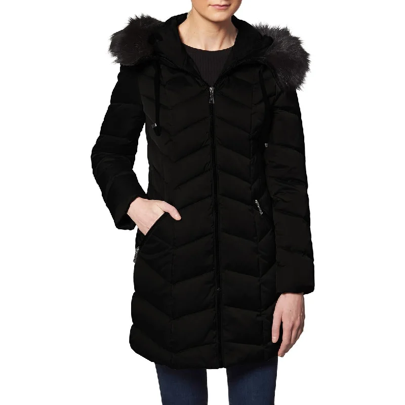 women’s elegant office jackets-Tahari Womens Gwen Winter Puffer Down Coat