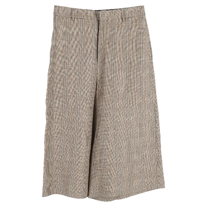 women’s business casual cardigans-Celine Plaid High-Rise Culotte Pants in Brown Wool