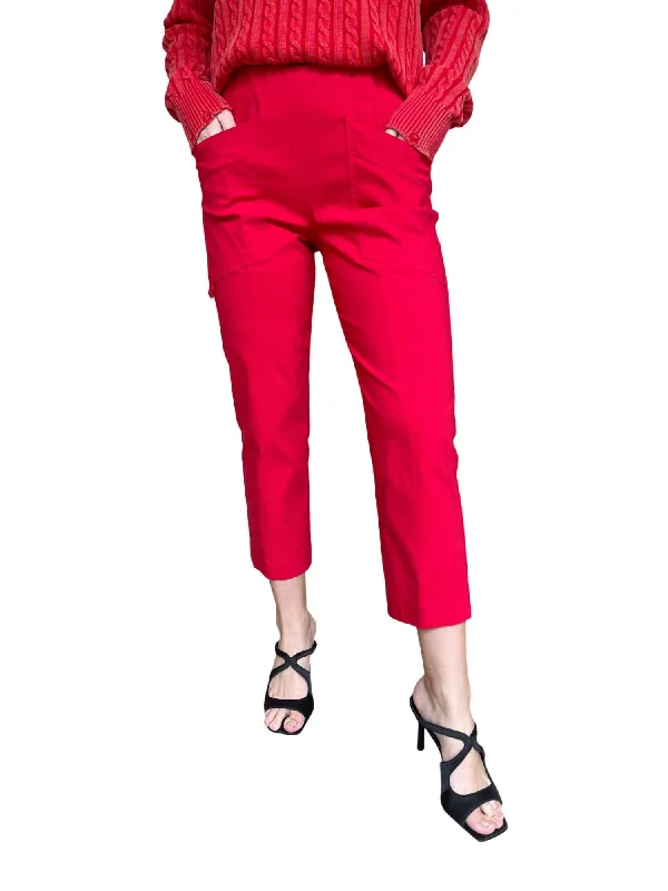 women’s stylish fleece jackets-Control Stretch D Ring Crop Cargo Pant In Red